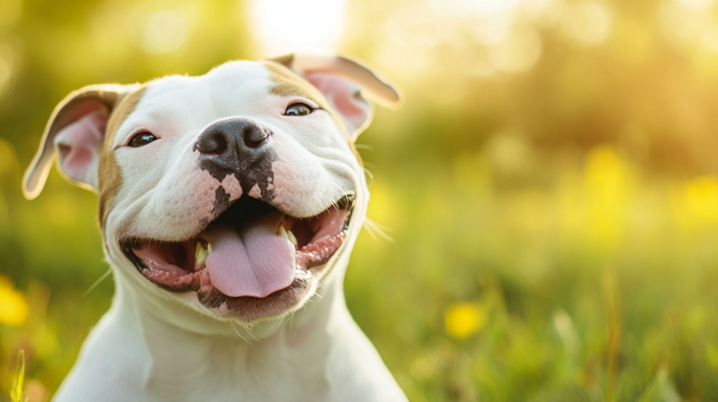 Owner brushing American Bulldog's teeth for proper dental hygiene