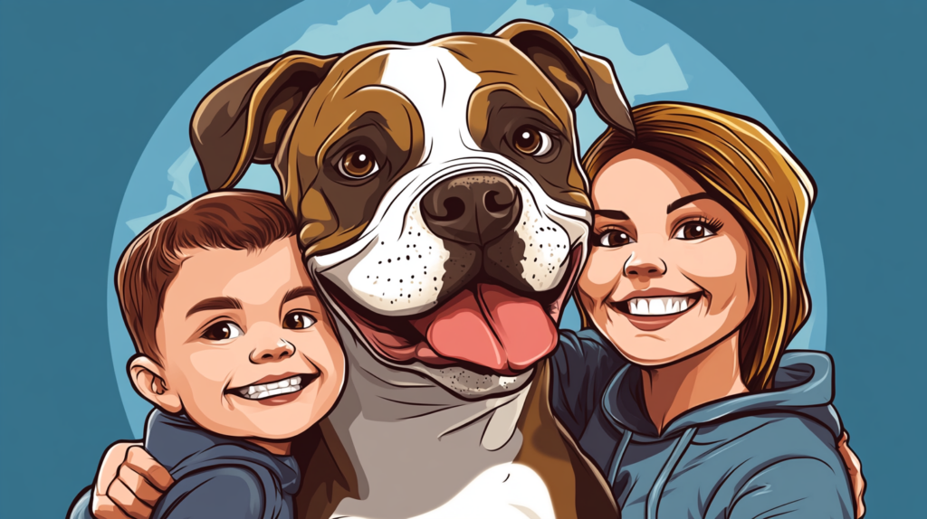 American Bulldog posing with family, illustrating strong bond and loyalty