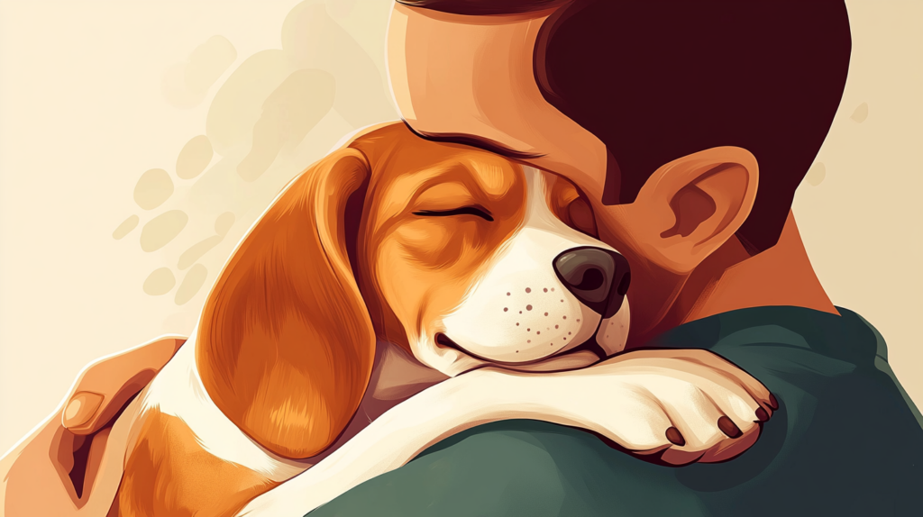 Beagle cuddling with owner, illustrating affectionate temperament