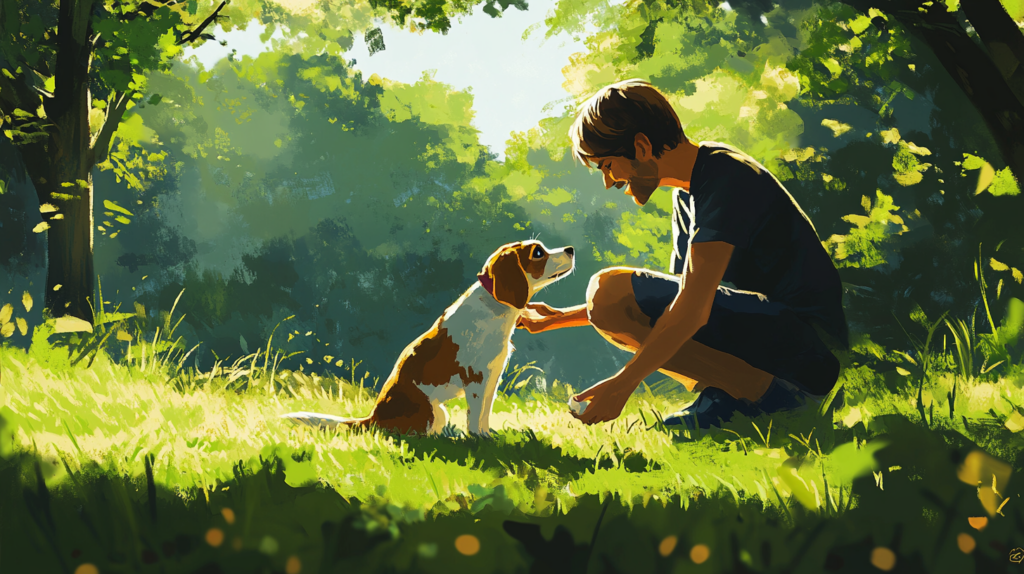 Owner playing with Beagle, strengthening their bond through interactive activities