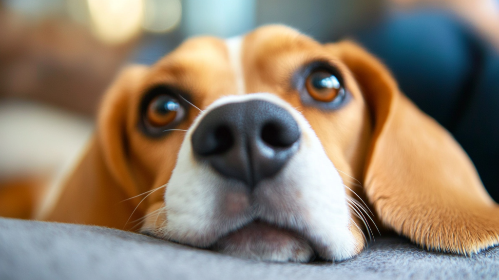 Close-up of Beagle's long, floppy ears highlighting breed's distinctive feature