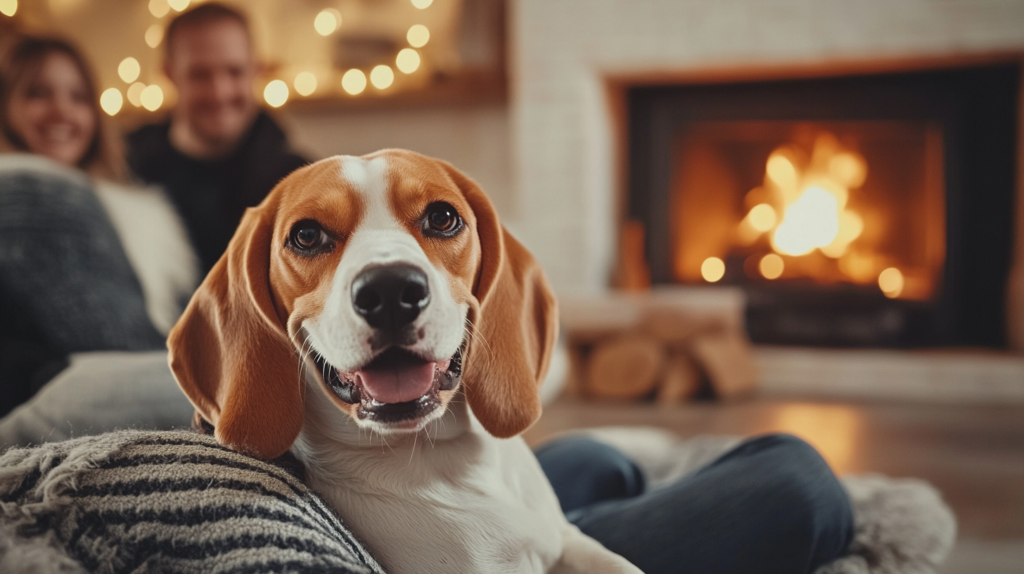 Beagle transition from hunting field to family living room, illustrating breed evolution