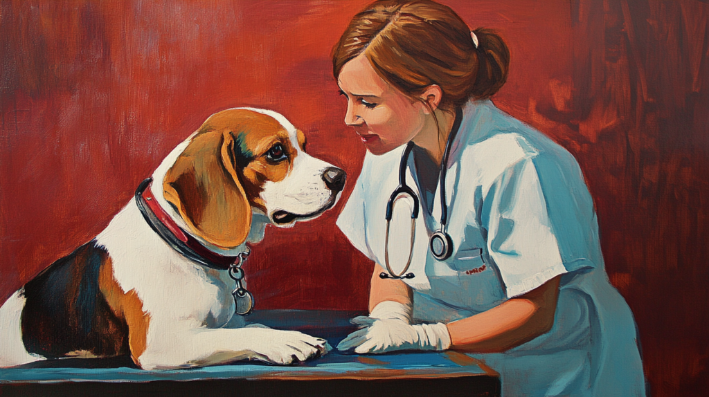 Veterinarian performing genetic health screening on Beagle puppy