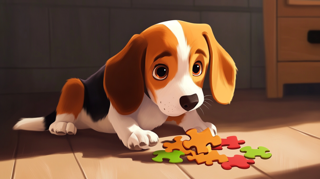 Beagle engaged with puzzle toy for mental stimulation and exercise