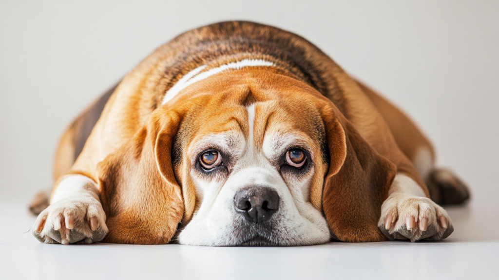 Beagle before and after weight loss, showcasing importance of obesity prevention