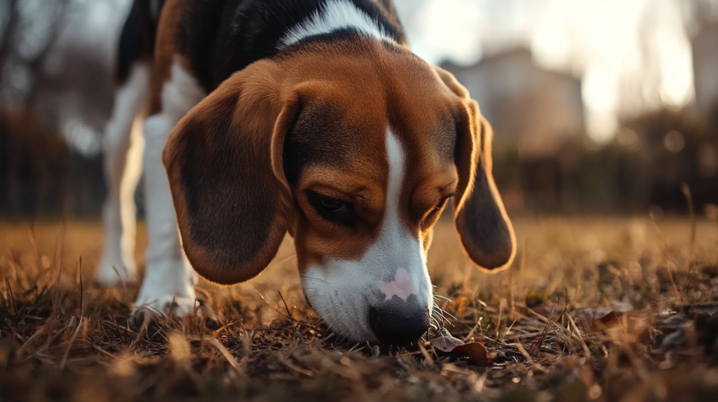 Beagle demonstrating scent detection skills in modern working environment