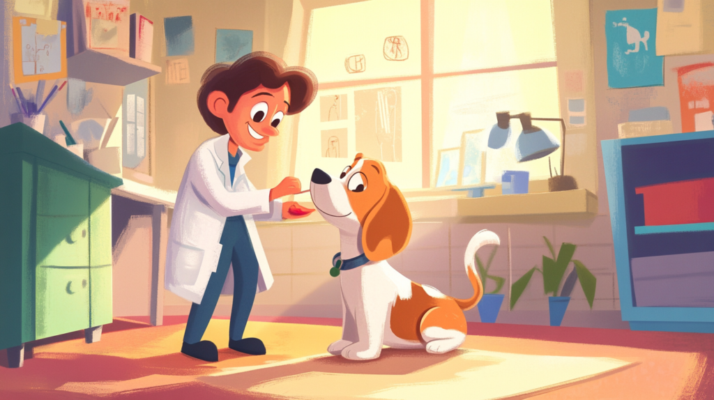 Veterinarian examining Beagle during routine health check-up