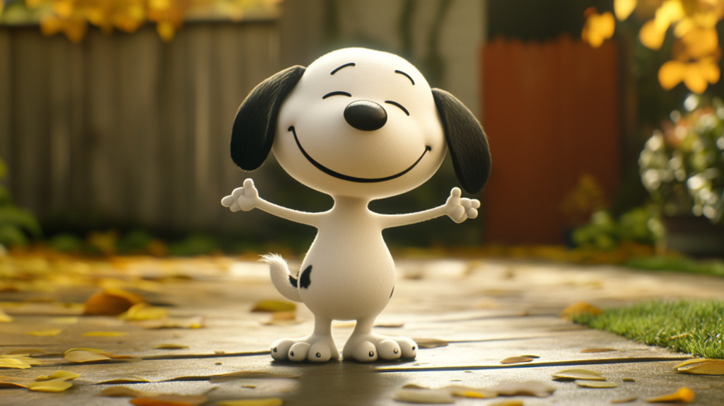 Snoopy, famous Beagle character from Peanuts comic strip, in iconic pose