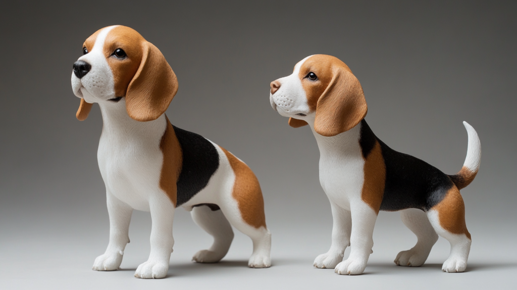 13-inch and 15-inch Beagles side by side, showing breed size variations