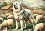 A digital art illustration of an Akbash Dog in a traditional Turkish landscape, symbolizing the history and heritage of the breed.