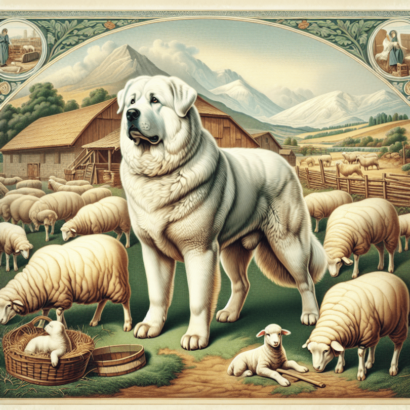 A digital art illustration of an Akbash Dog in a traditional Turkish landscape, symbolizing the history and heritage of the breed.