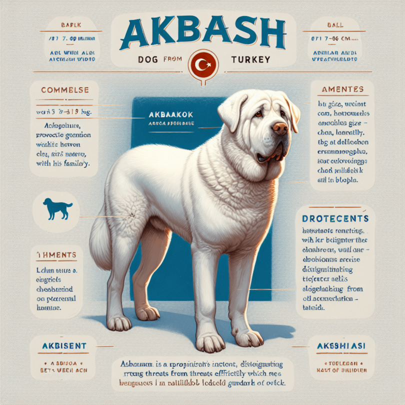 A digital art representation of a majestic Akbash dog with a white coat, standing tall and proud, symbolizing the breed's strength and beauty.