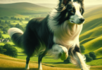 A medium-sized Border Collie with a striking black and white coat stands energetically in a lush green field, showcasing its agility and intelligence.