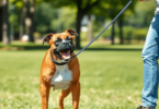 A playful Boxer dog eagerly engages with its trainer in a sunny park, receiving treats and toys as positive reinforcement during an energetic train...