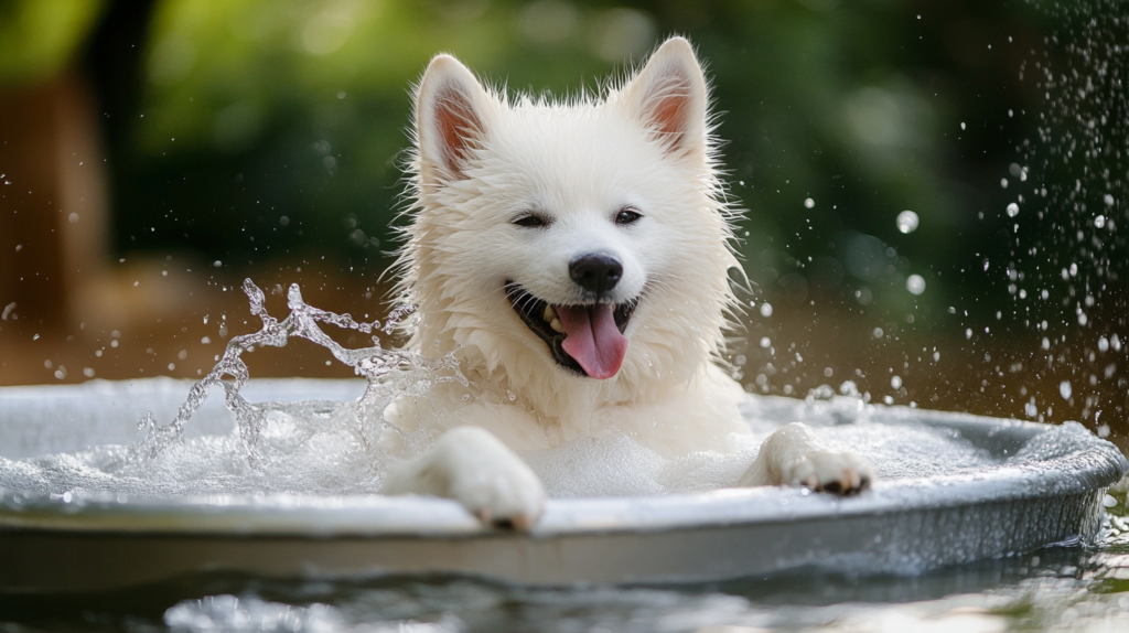 Akbash dog receiving daily care including grooming, feeding, and exercise routine