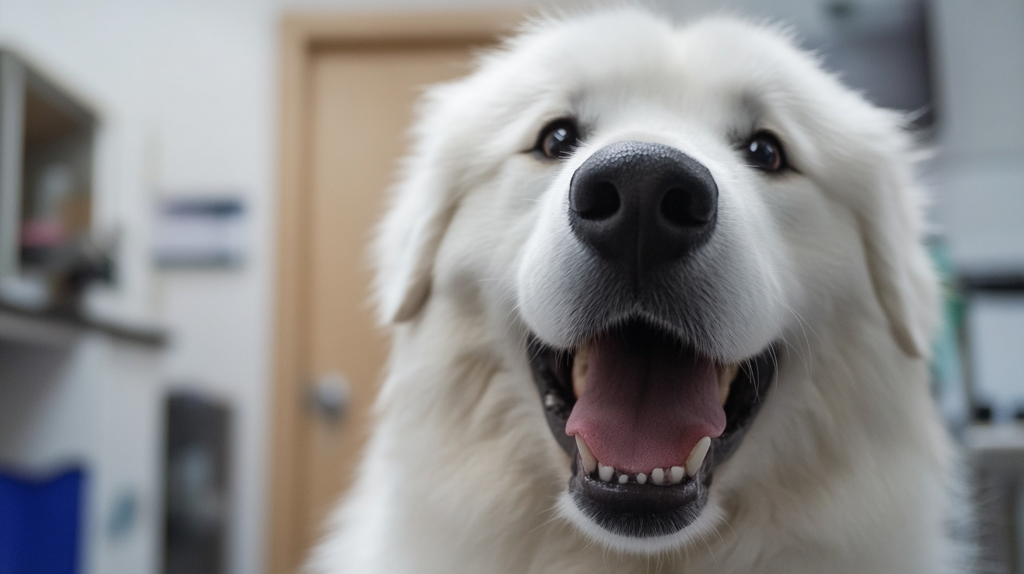 Healthy Akbash dog during veterinary checkup demonstrating preventive care importance