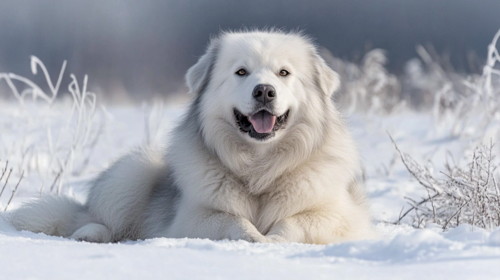 Akbash dog showing independent behavior during outdoor activity