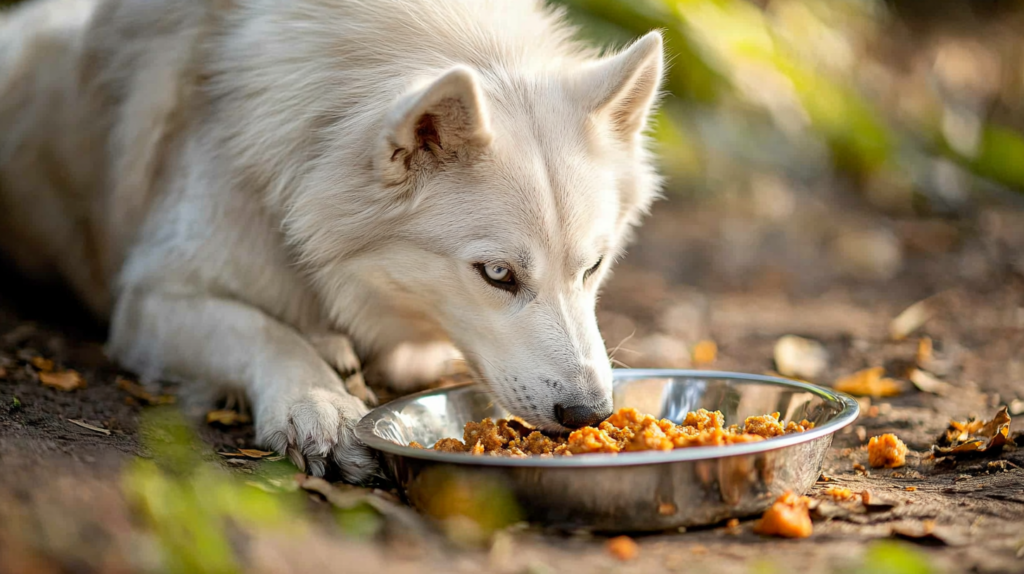 Balanced meal preparation for Akbash dog showing proper dietary needs