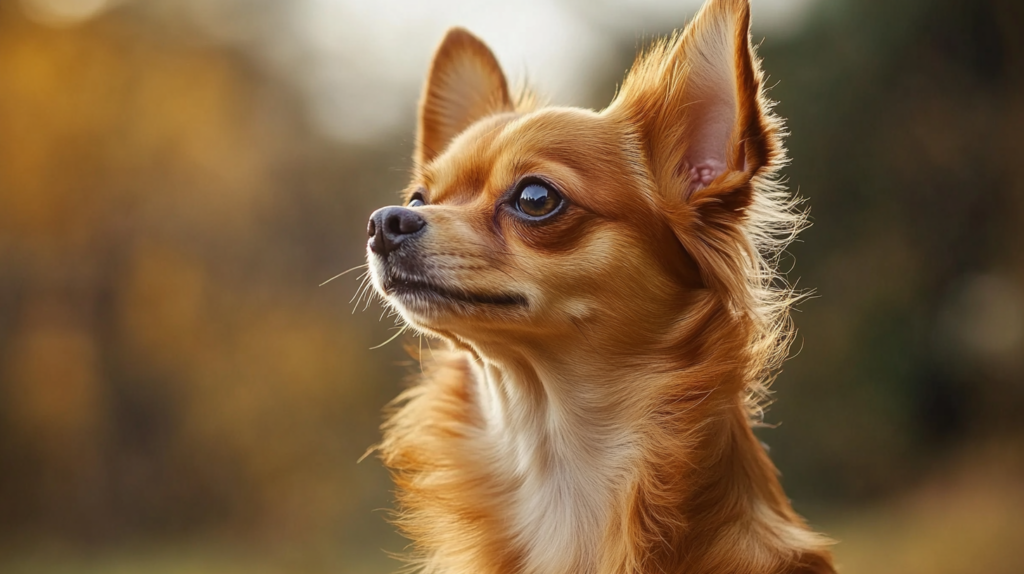 Close-up profile of Apple Head Chihuahua showcasing distinctive skull shape