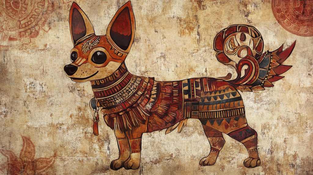 Aztec artwork depicting Chihuahua-like dogs in religious ceremonies