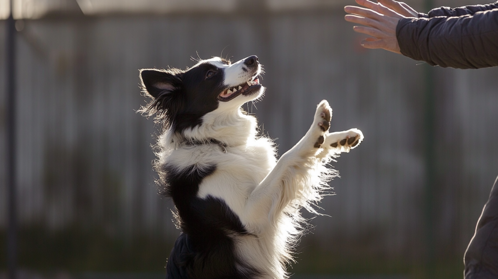 Border Collie performing advanced trick during training session, showcasing intelligence