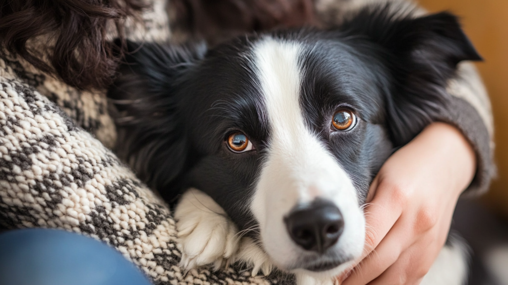 Border Collie showing affection to family member, demonstrating loving nature