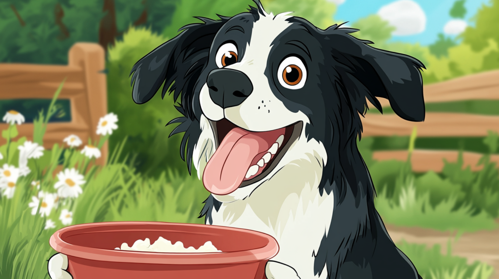 Border Collie eating balanced meal from bowl, illustrating proper nutrition