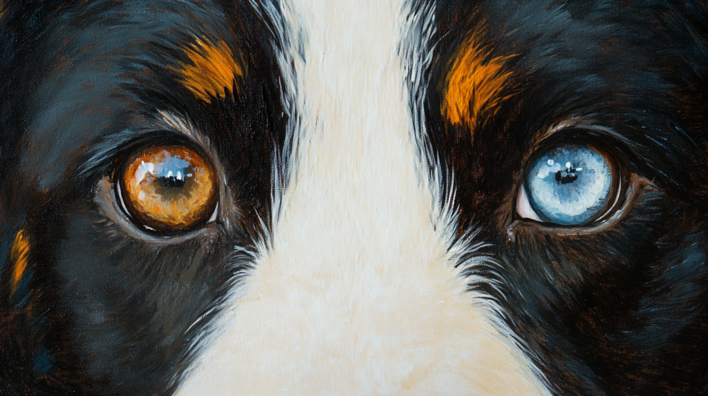 Close-up of Border Collie eyes showing brown and blue variations