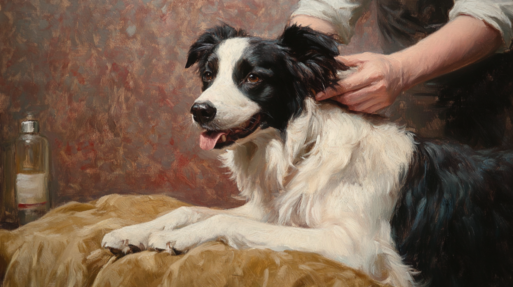 Owner brushing Border Collie's double coat during weekly grooming session