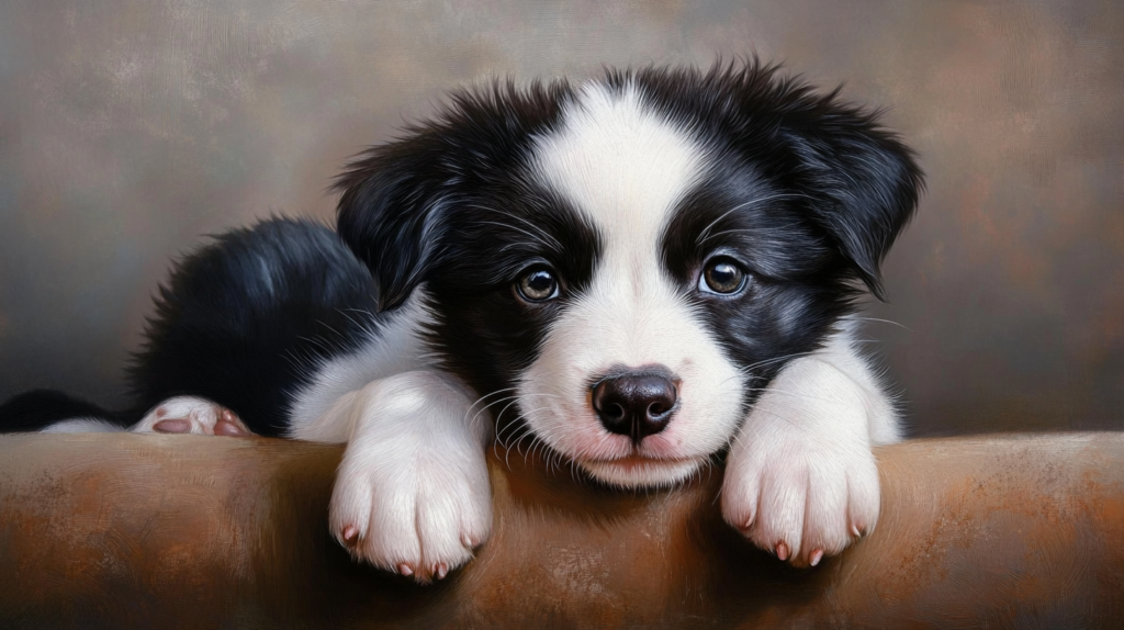 Series of images showing Border Collie growth from puppy to adult