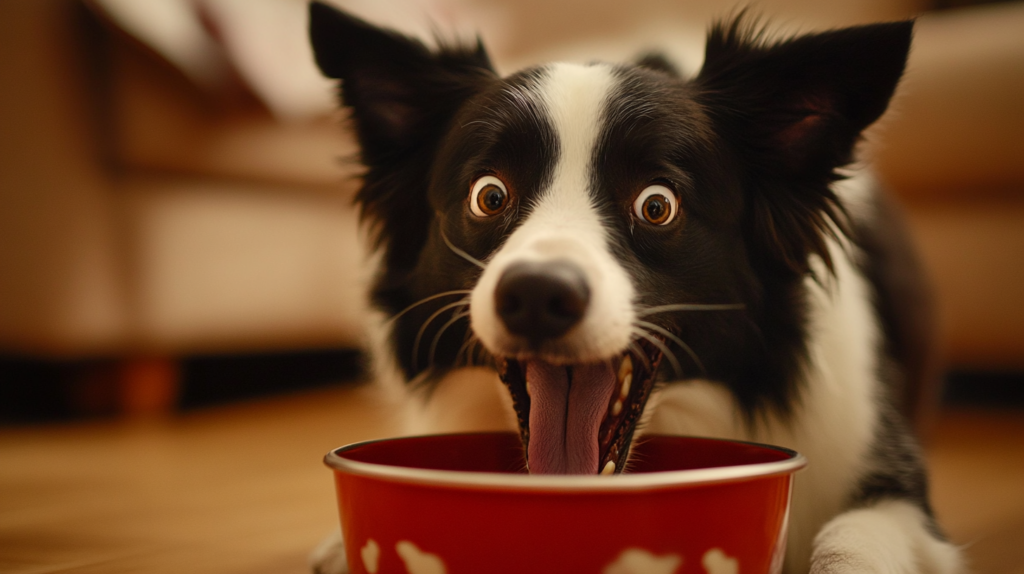 Border Collie eating balanced meal, illustrating importance of proper nutrition