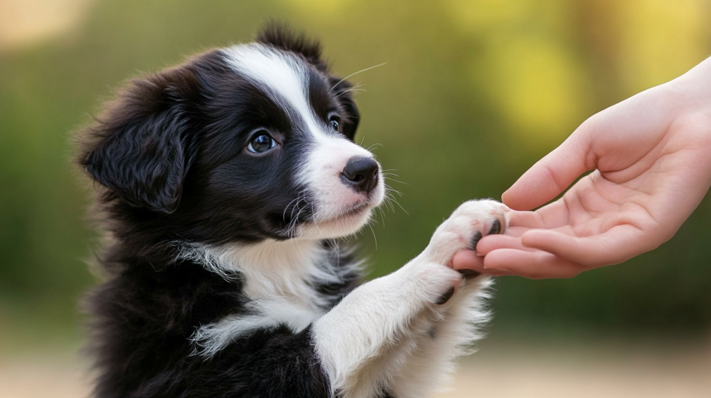 Young Border Collie puppy learning basic commands during early training session