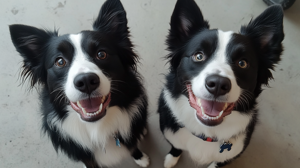 Male and female Border Collies side by side, showcasing breed size differences