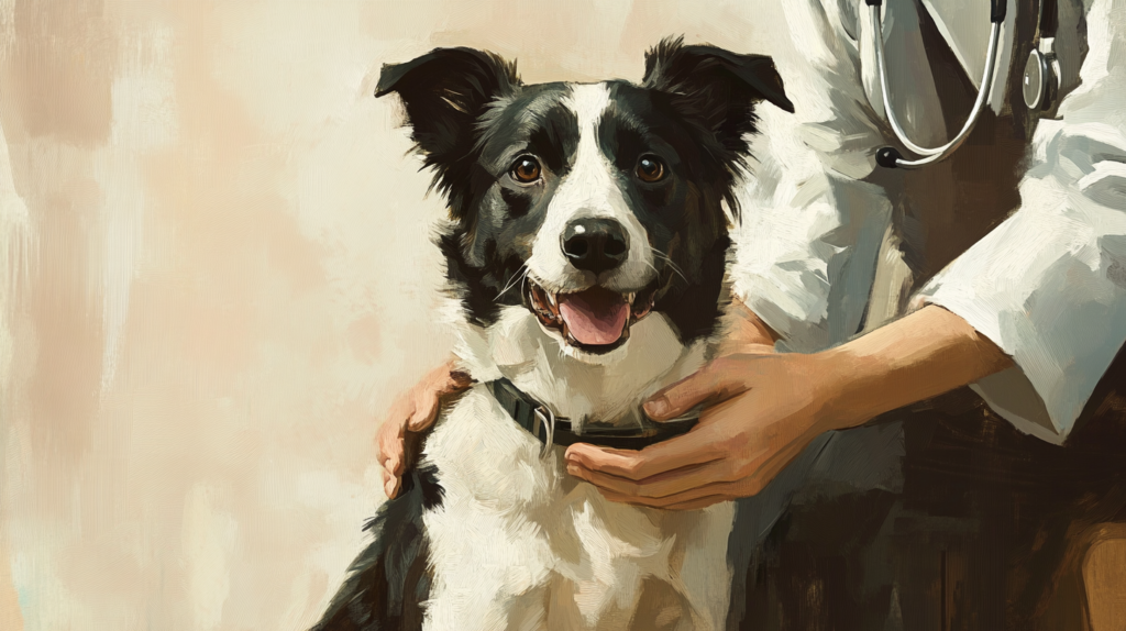 Veterinarian examining Border Collie during routine health check-up