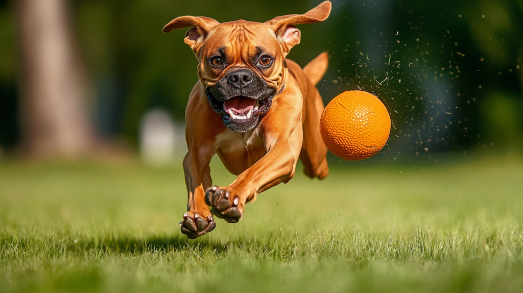 Boxer dog engaged in outdoor exercise showing high energy level requirements