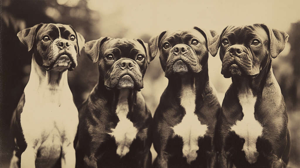 Historical image of Boxer dogs in Germany, showcasing breed origins