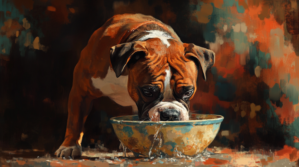 Boxer dog drinking fresh water after exercise showing importance of hydration