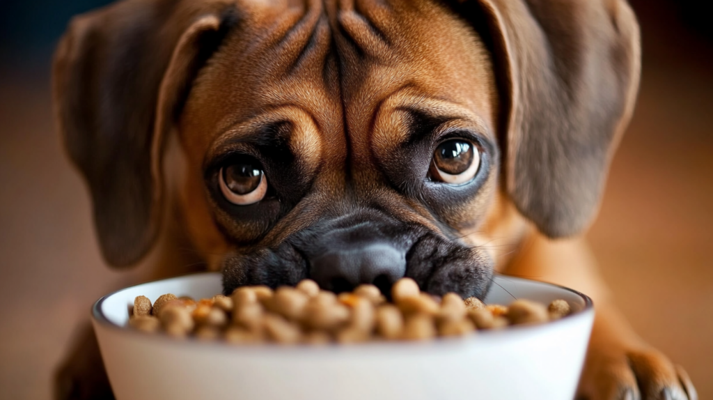 Balanced meal preparation for Boxer dog showing proper portion control