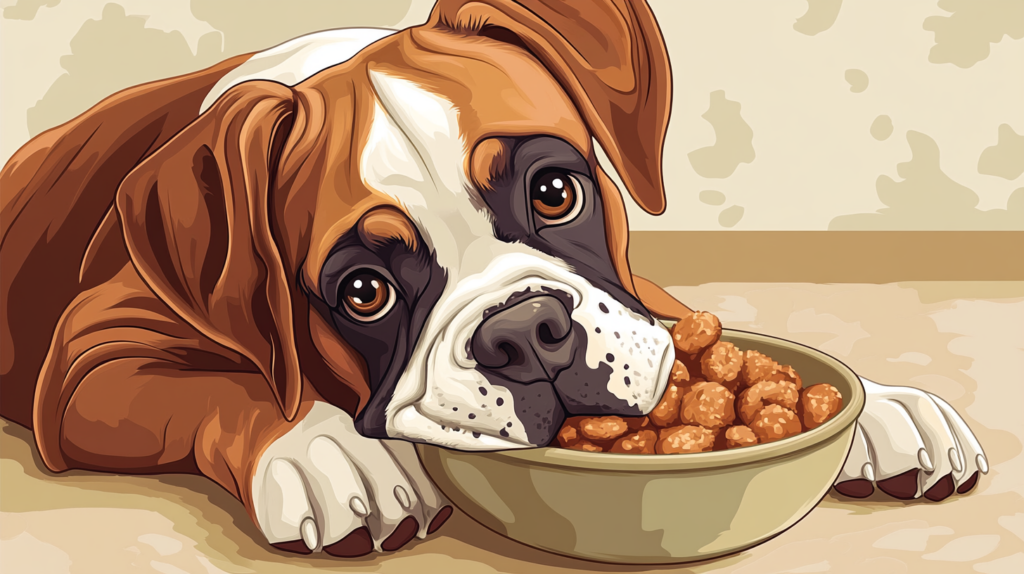 Boxer dog with balanced meal, illustrating proper nutrition for the breed