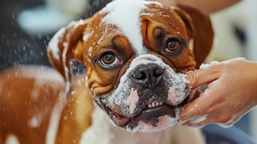 Boxer dog during grooming session showing proper shedding control techniques