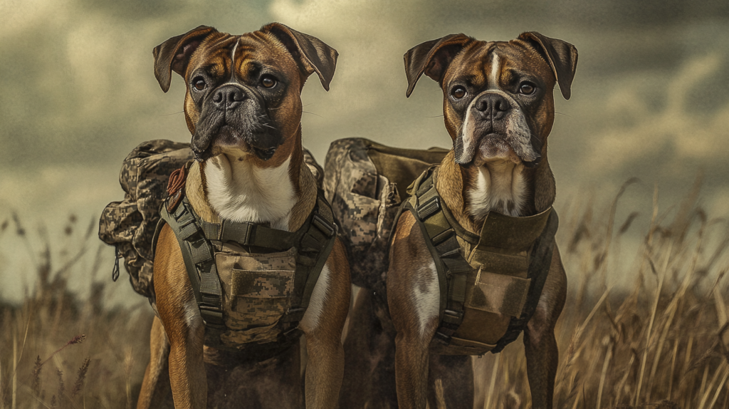 Boxer dogs serving as military messengers during World Wars