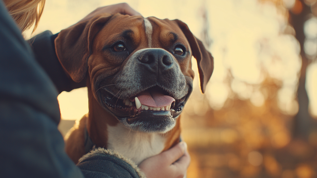 Owner performing regular health checks on Boxer dog at home