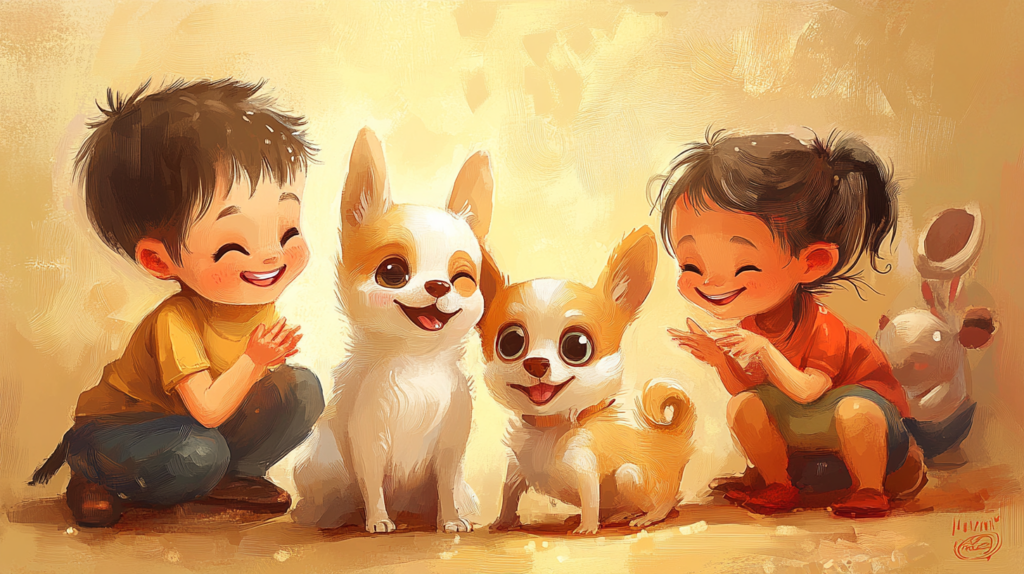 Chihuahua interacting safely with children in a family setting