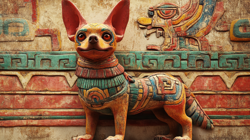 Ancient Mesoamerican art depicting Techichi, ancestor of modern Chihuahua