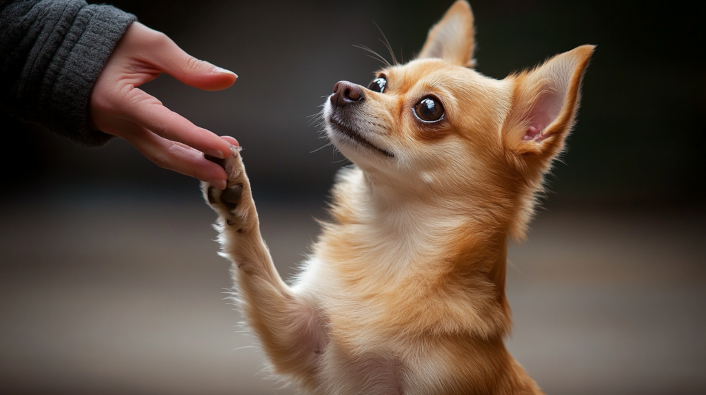 Chihuahua learning new trick, demonstrating breed's intelligence and trainability