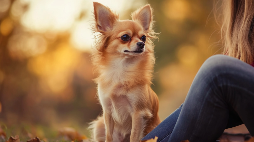 Chihuahua sitting loyally next to owner, showcasing strong bond and devotion