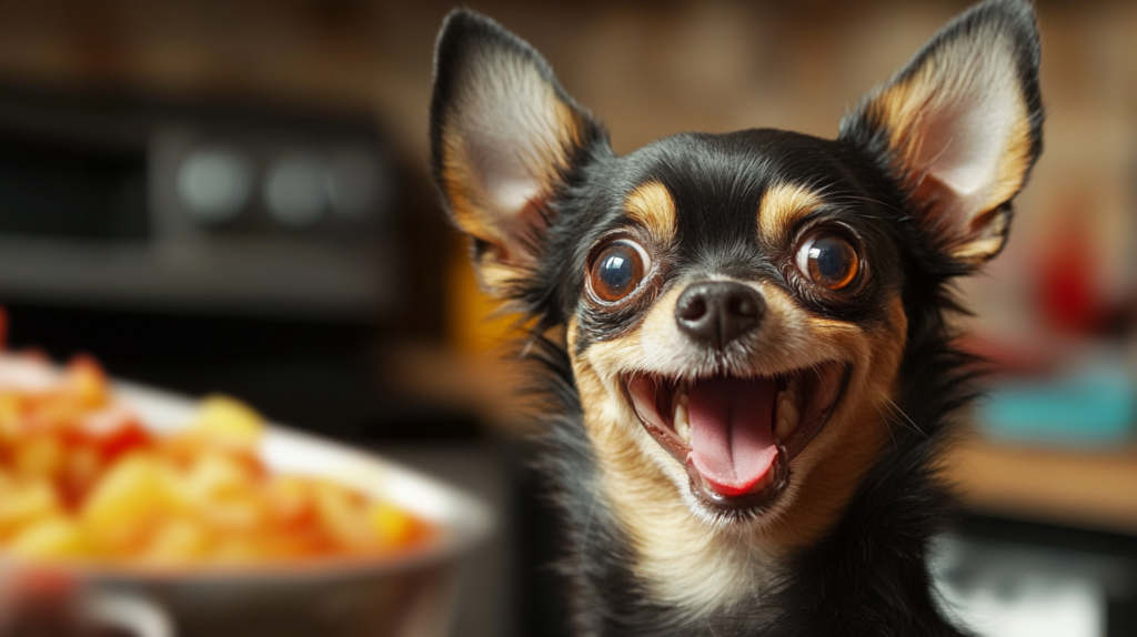 Chihuahua on scale with proper diet, illustrating weight management