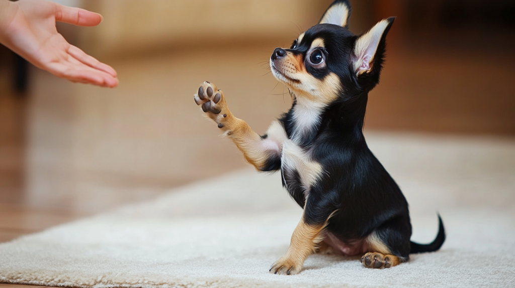 Young Chihuahua puppy learning basic commands during early training session