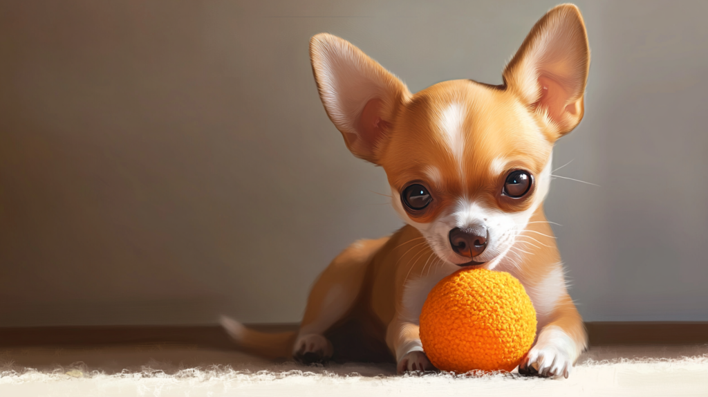 Chihuahua with interactive toy, addressing separation anxiety through mental stimulation