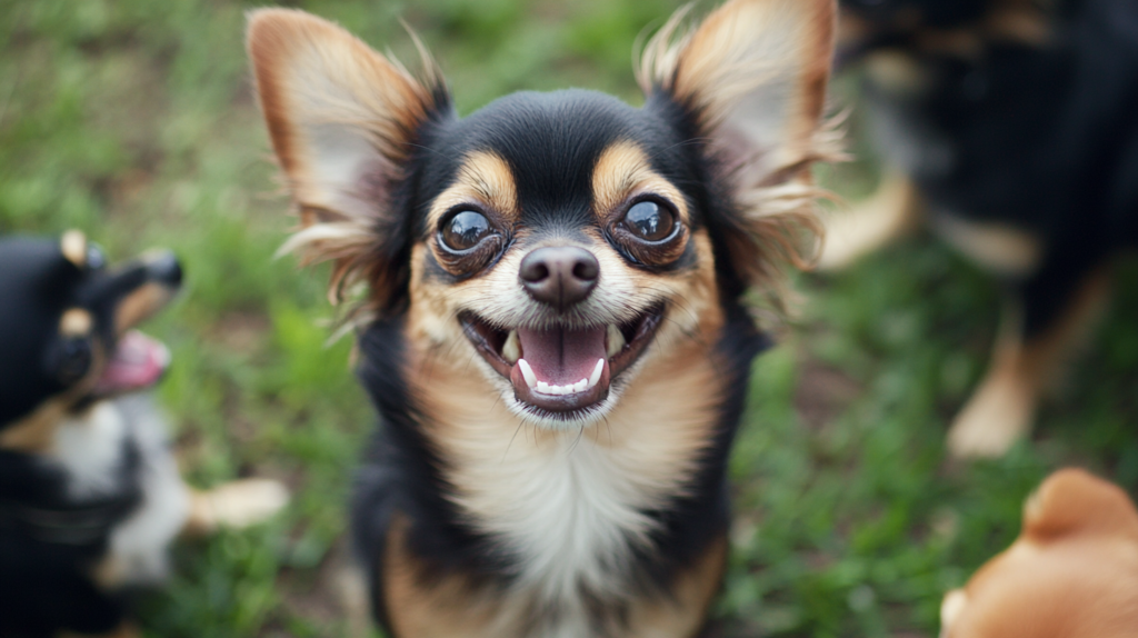 Chihuahua participating in group activity with other small dogs